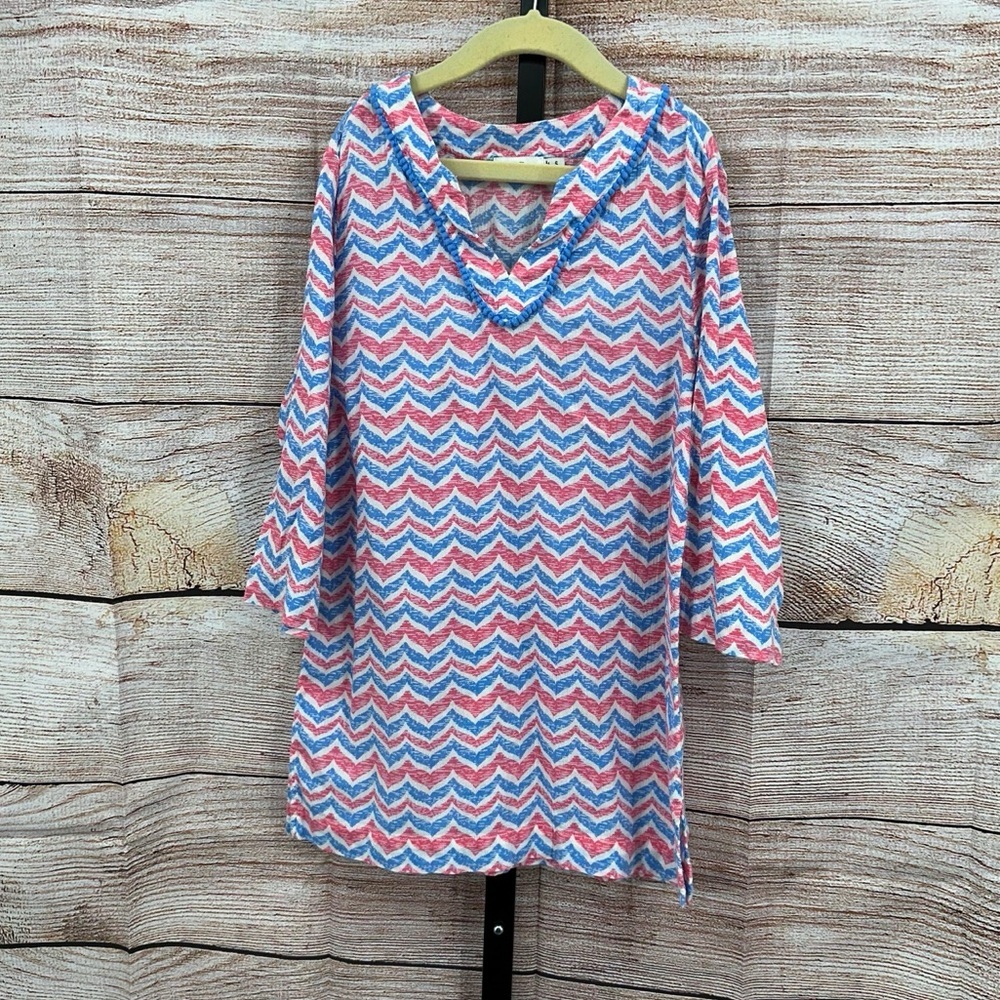 Vineyard Vines Pink and Blue Chevron / Whale Tail Dress Size S